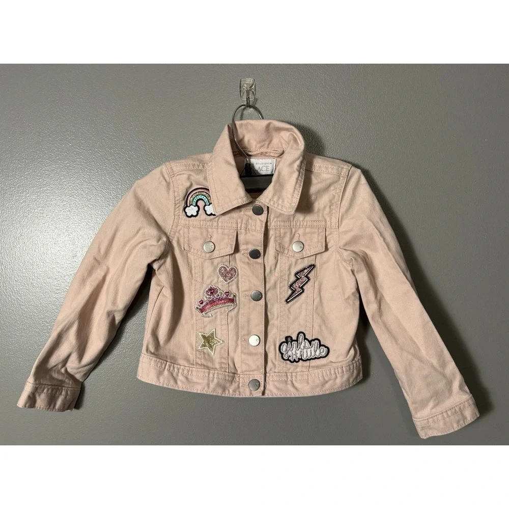 Childrens Place‎ Girls Jean Jacket Pink Girls Rule Patches 4T